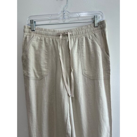 Est 1946 Cato Linen Blend Wide Leg Pant Womens Small Khaki Elastic Waist Pockets - Picture 2 of 9